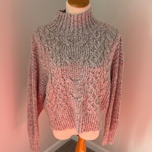 Express Marled Pink and Gray Cable Knit Turtleneck Sweater